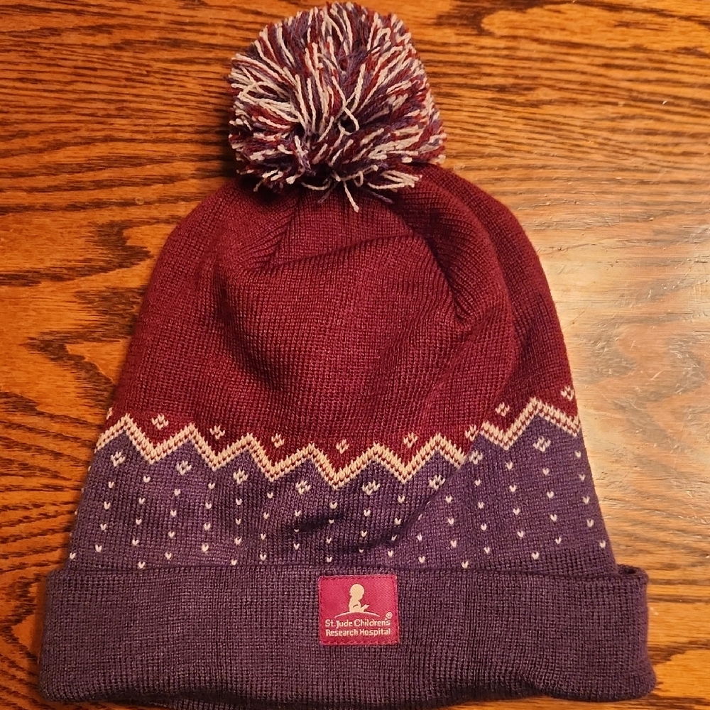 St. Jude Children's Research Hospital Burgundy and Purple Knit Pom-Pom Beanie